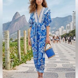 Farm Rio Blue Full Of Flowers Jumpsuit